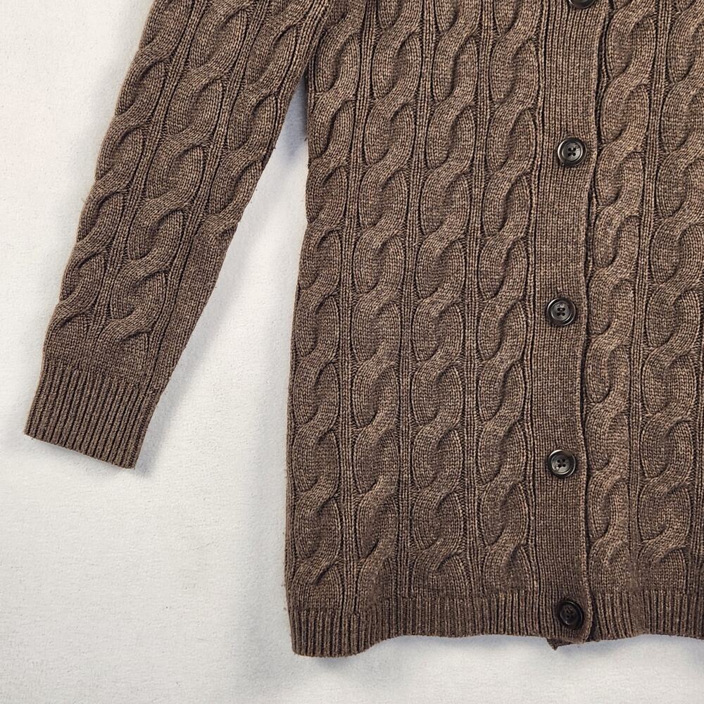 L.L. Bean Cable Knit Cardigan Wool Blend Women’s SZ M Chocolate Brown - Picture 6 of 11